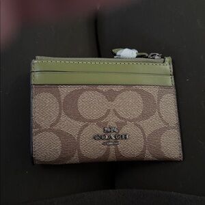 Coach Tan and Green ID Holder